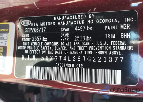 2018 Kia Optima Lx z USA, uszkodzony, nr VIN 5XXGT4L36JG221377